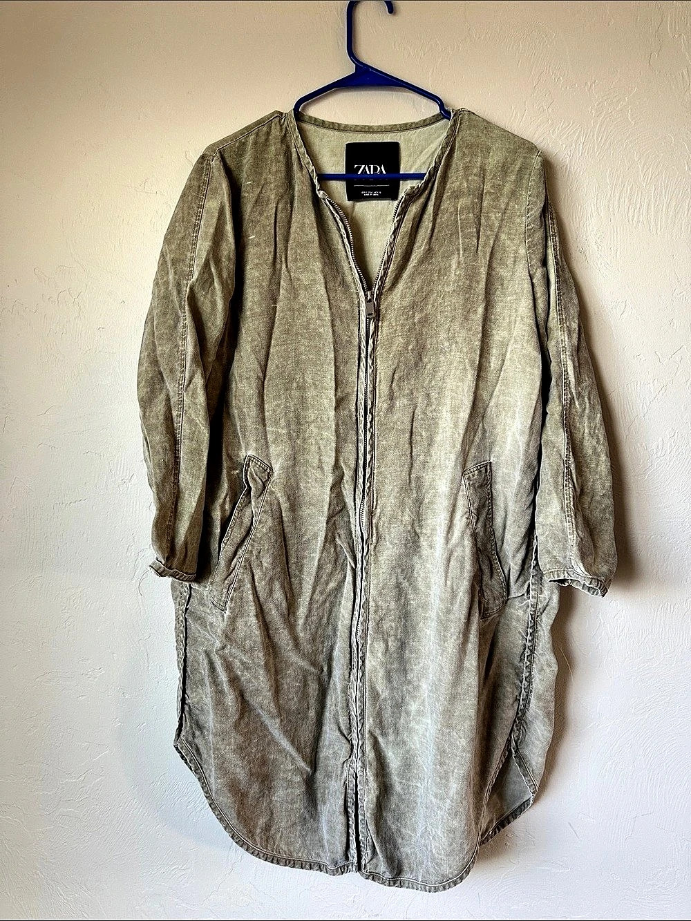 Zara Linen-Look Dress in Green Size Small